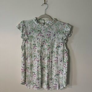 Rose & Olive Floral Print Blouse with Ruffle Sleeves